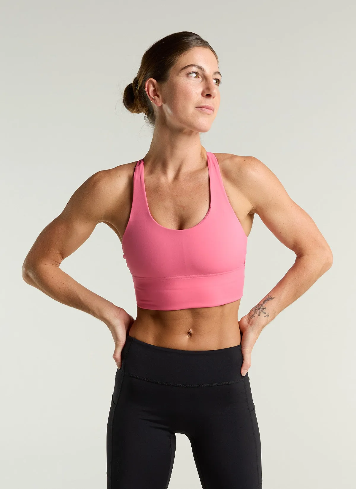 Women's Long Line Padded Crop - Hot Pink