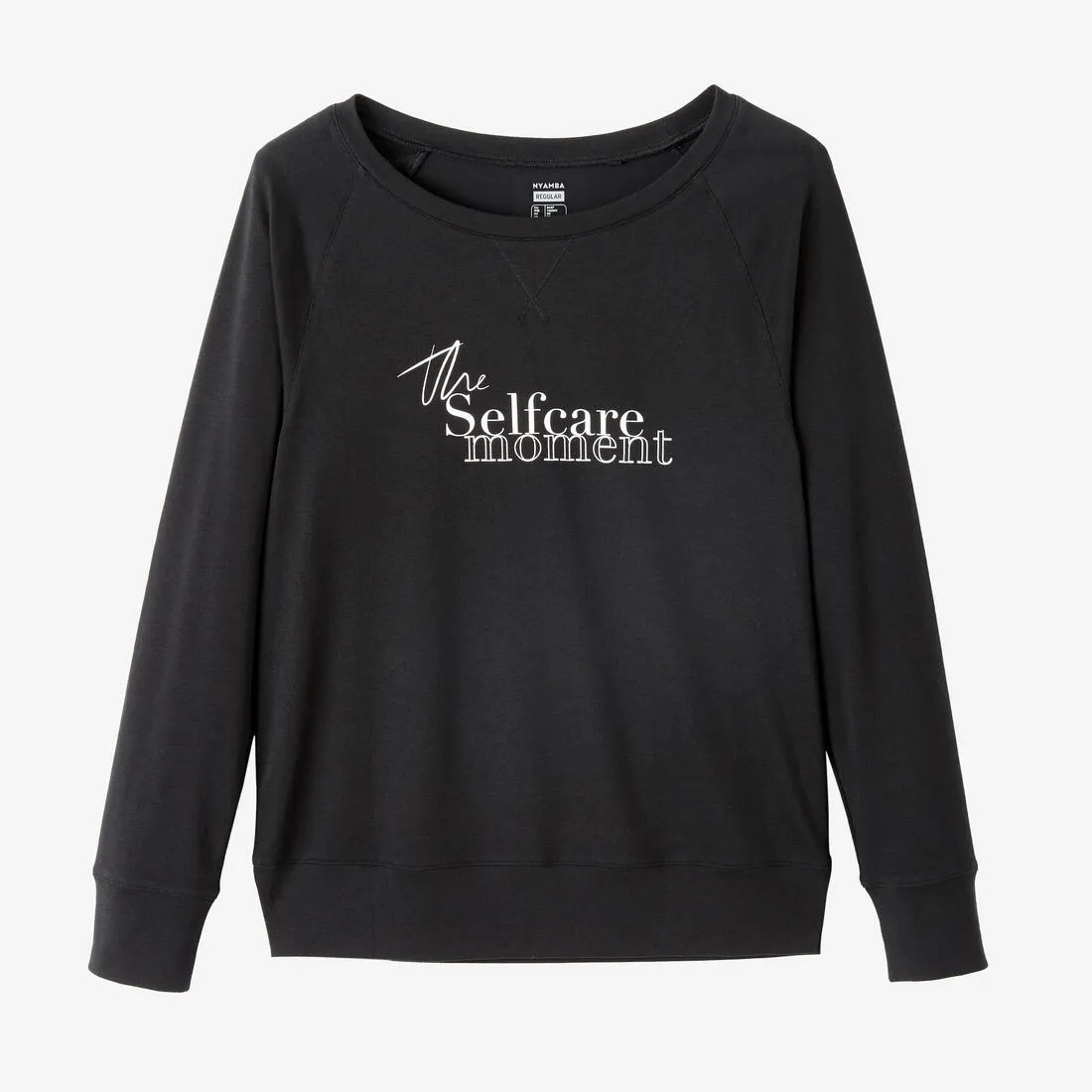Women's Long-Sleeved Straight-Cut Crew Neck Synthetic Fitness T-Shirt 500 - Black