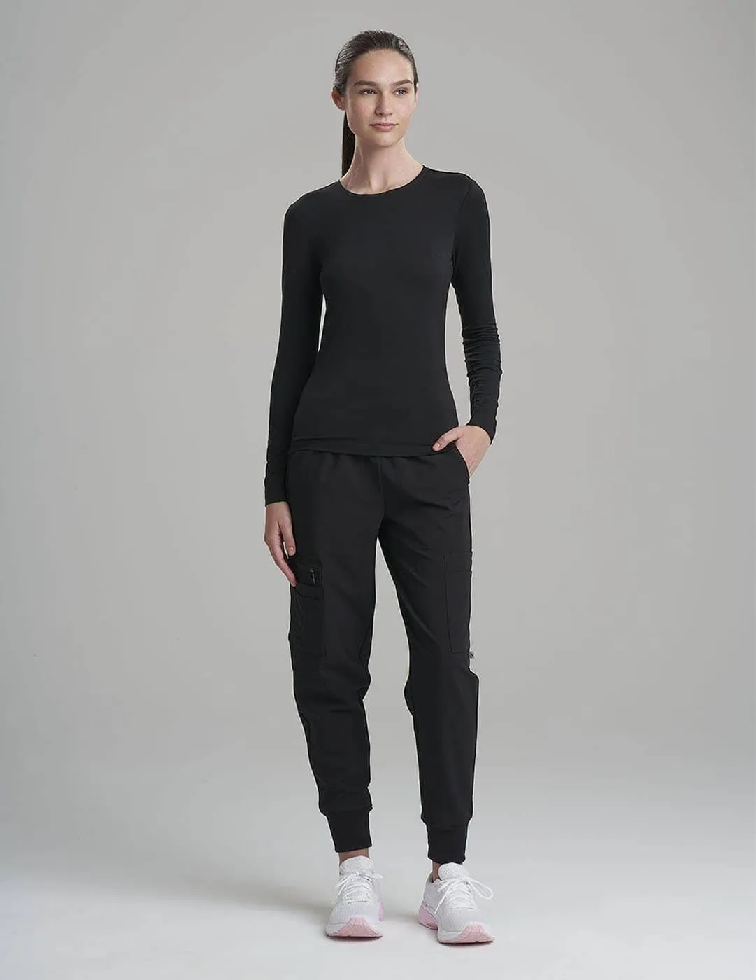 Womens Luxe Long Sleeve Underscrub Shirt - Black