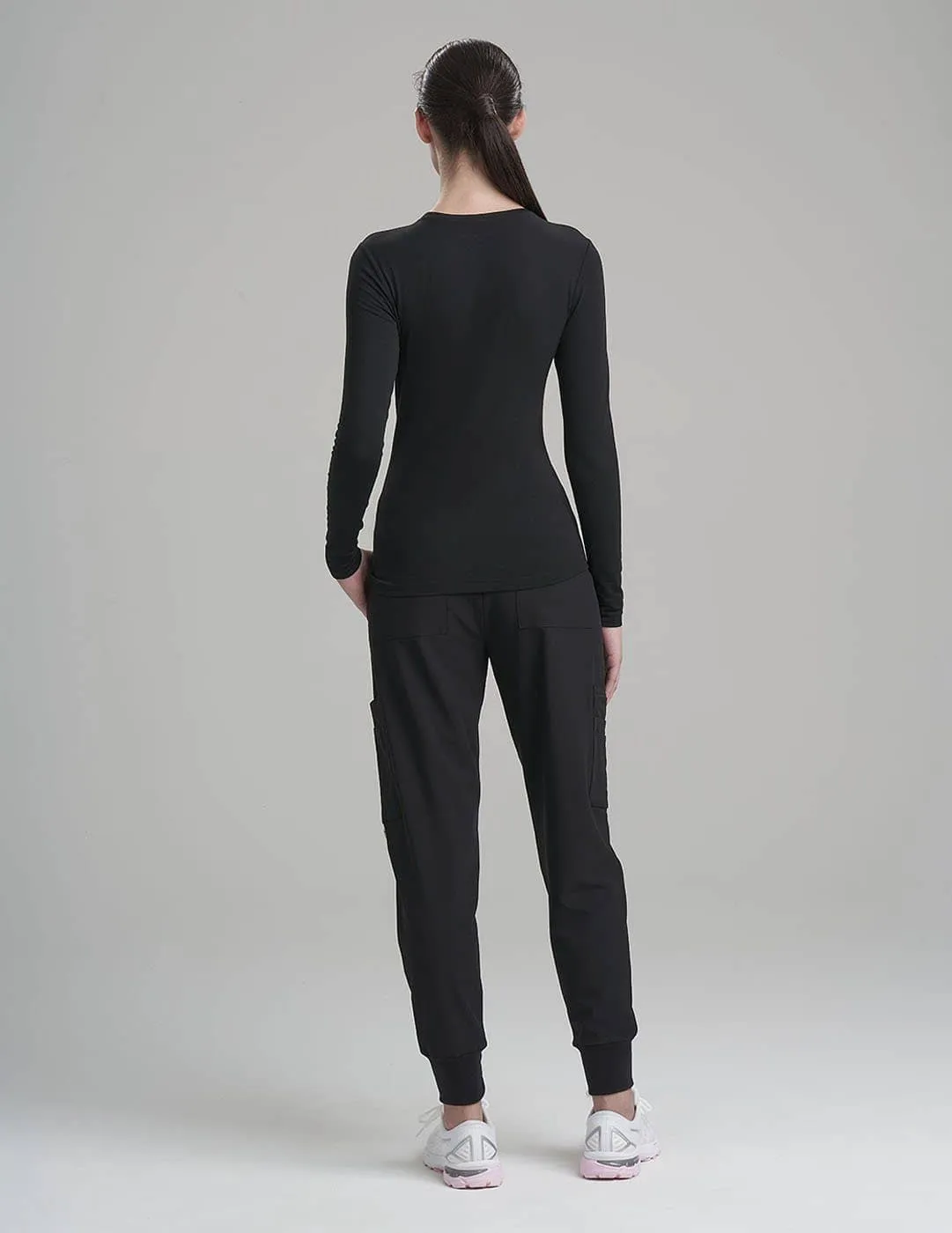 Womens Luxe Long Sleeve Underscrub Shirt - Black
