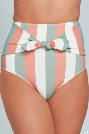 Women's Multicolor Stripes Print Front Tie High Waist Swim Bottoms