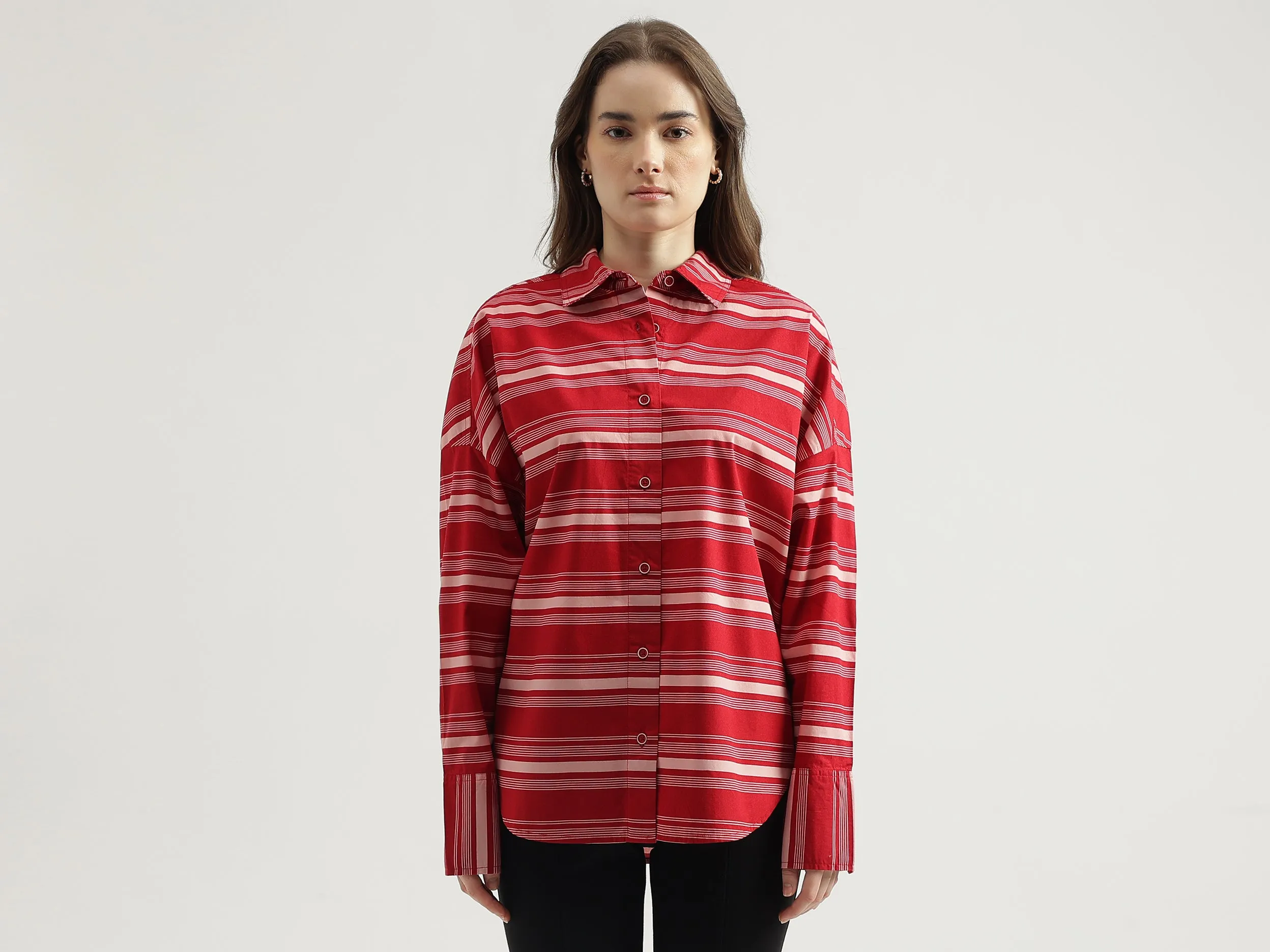 Women's Regular Fit Spread Collar Striped Shirt
