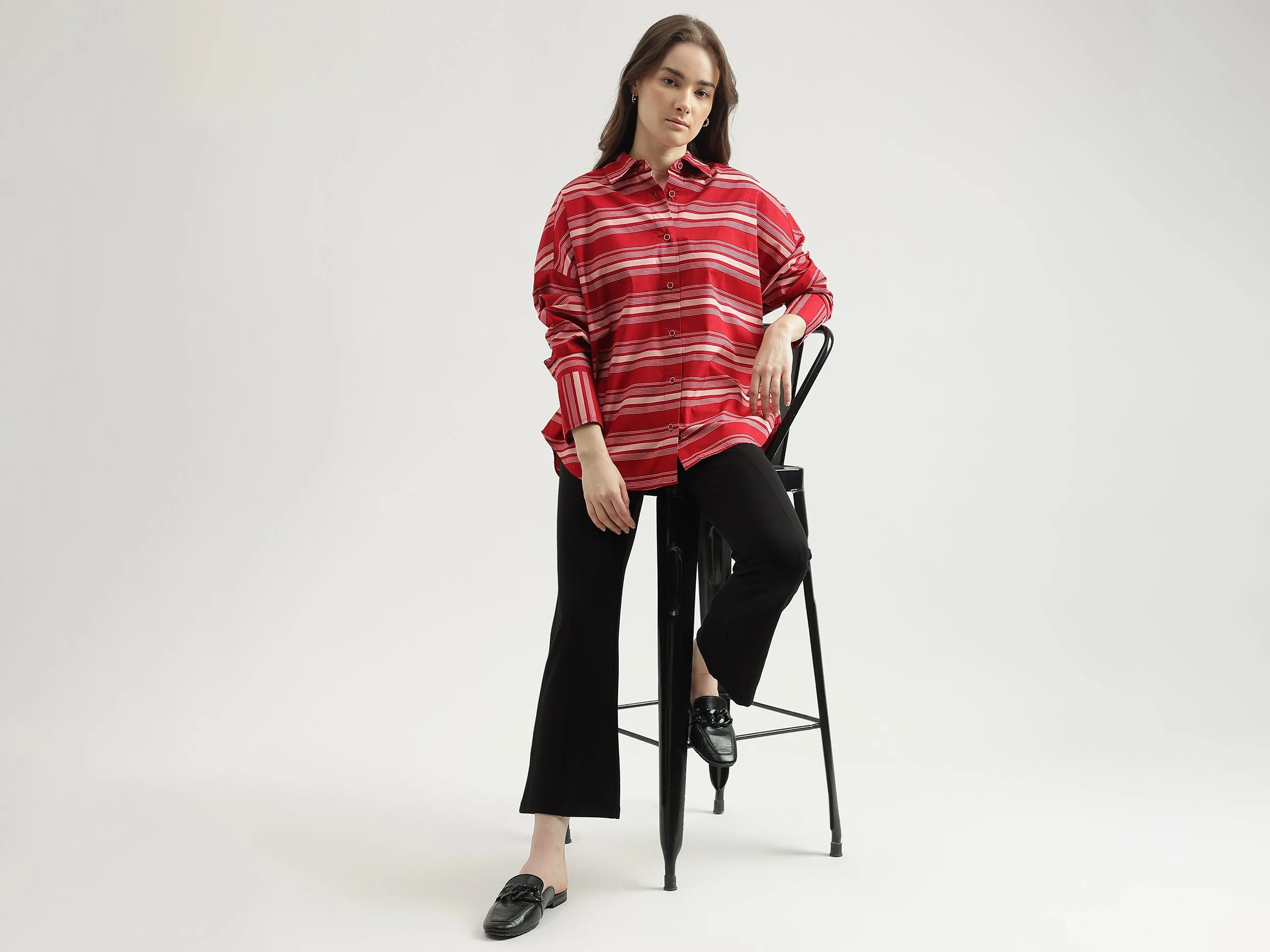 Women's Regular Fit Spread Collar Striped Shirt