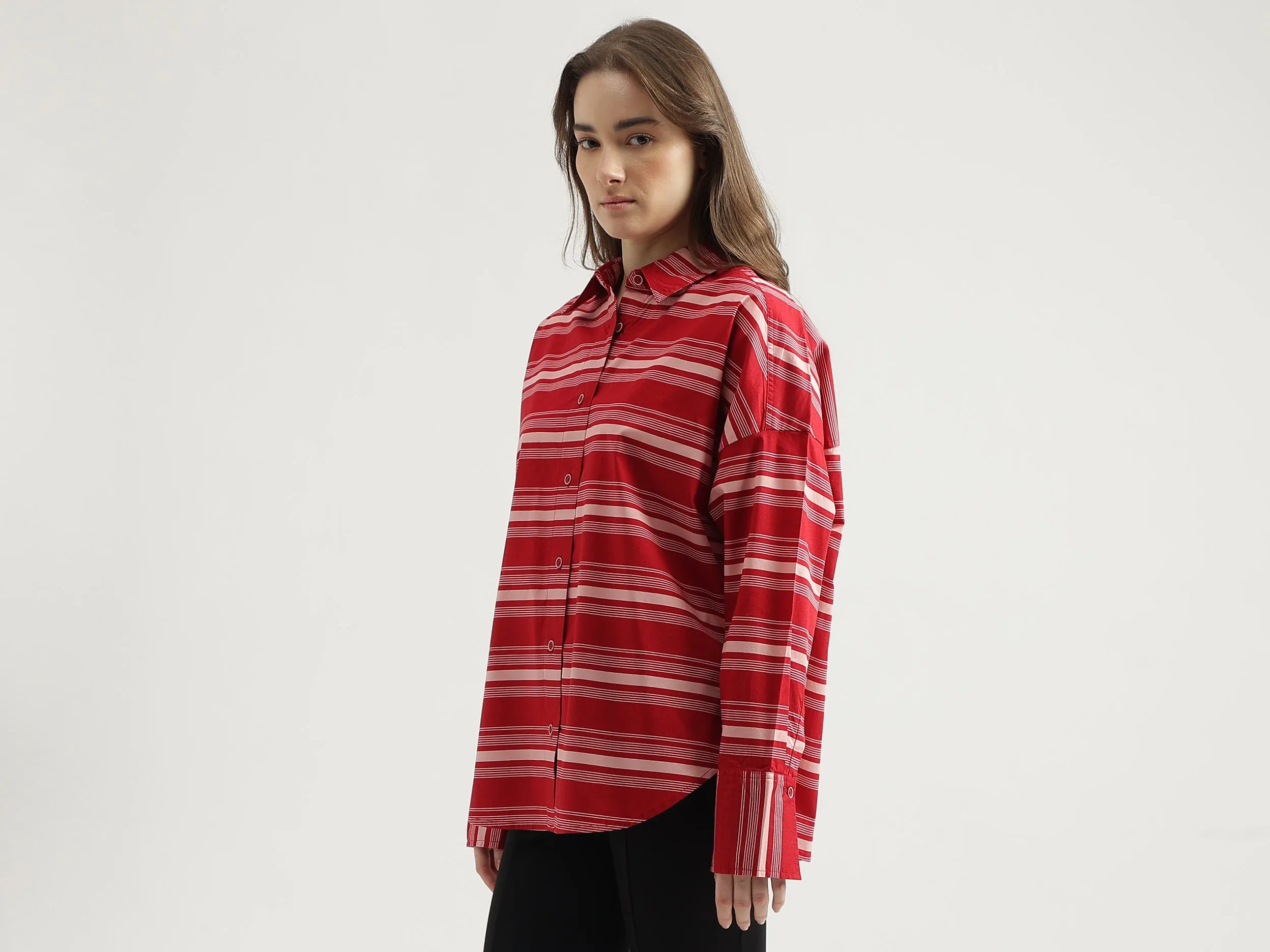 Women's Regular Fit Spread Collar Striped Shirt