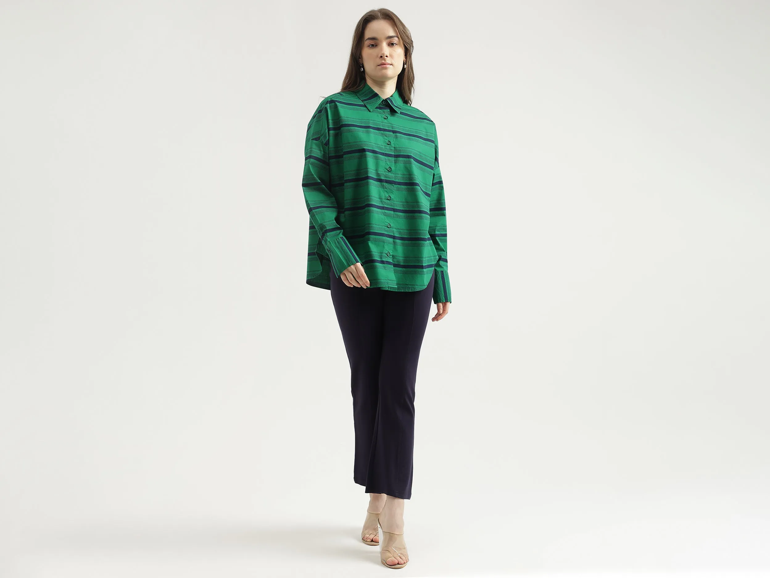 Women's Regular Fit Spread Collar Striped Shirt
