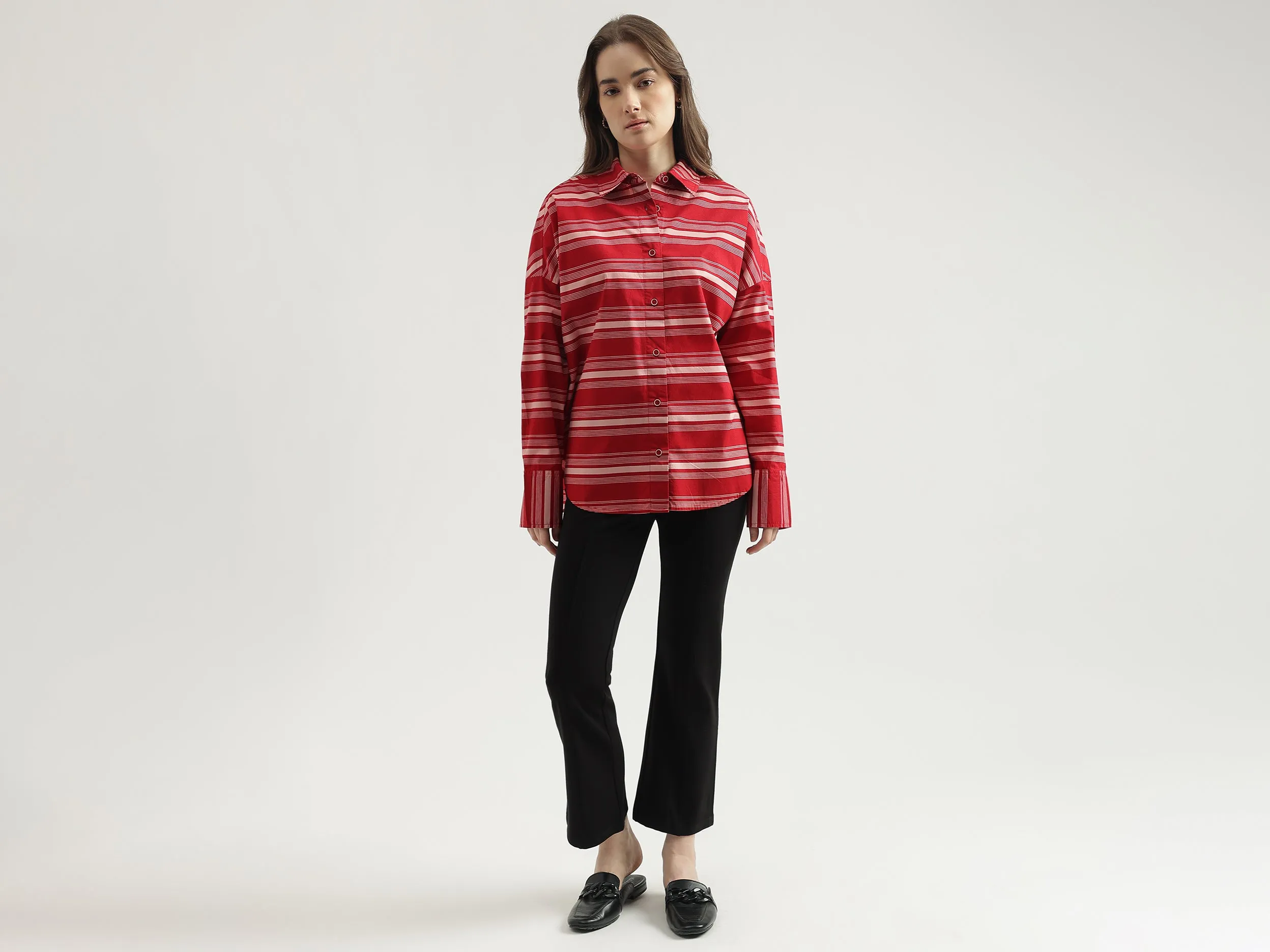 Women's Regular Fit Spread Collar Striped Shirt