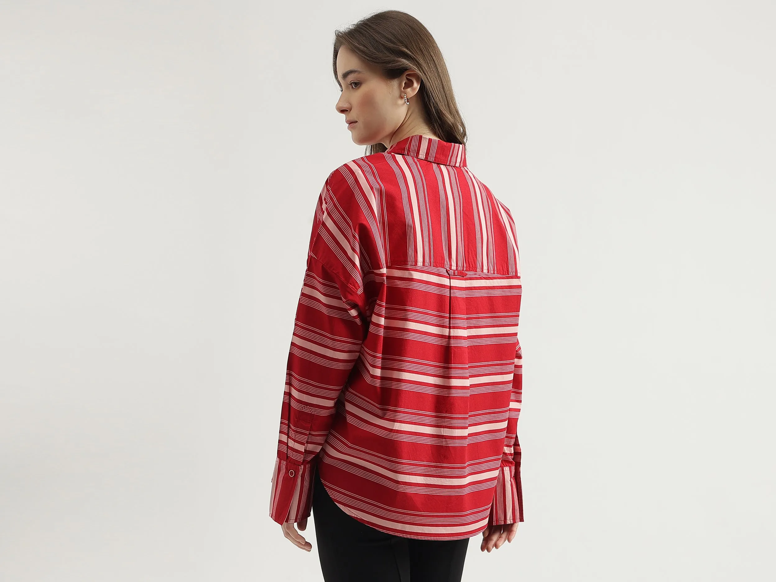 Women's Regular Fit Spread Collar Striped Shirt
