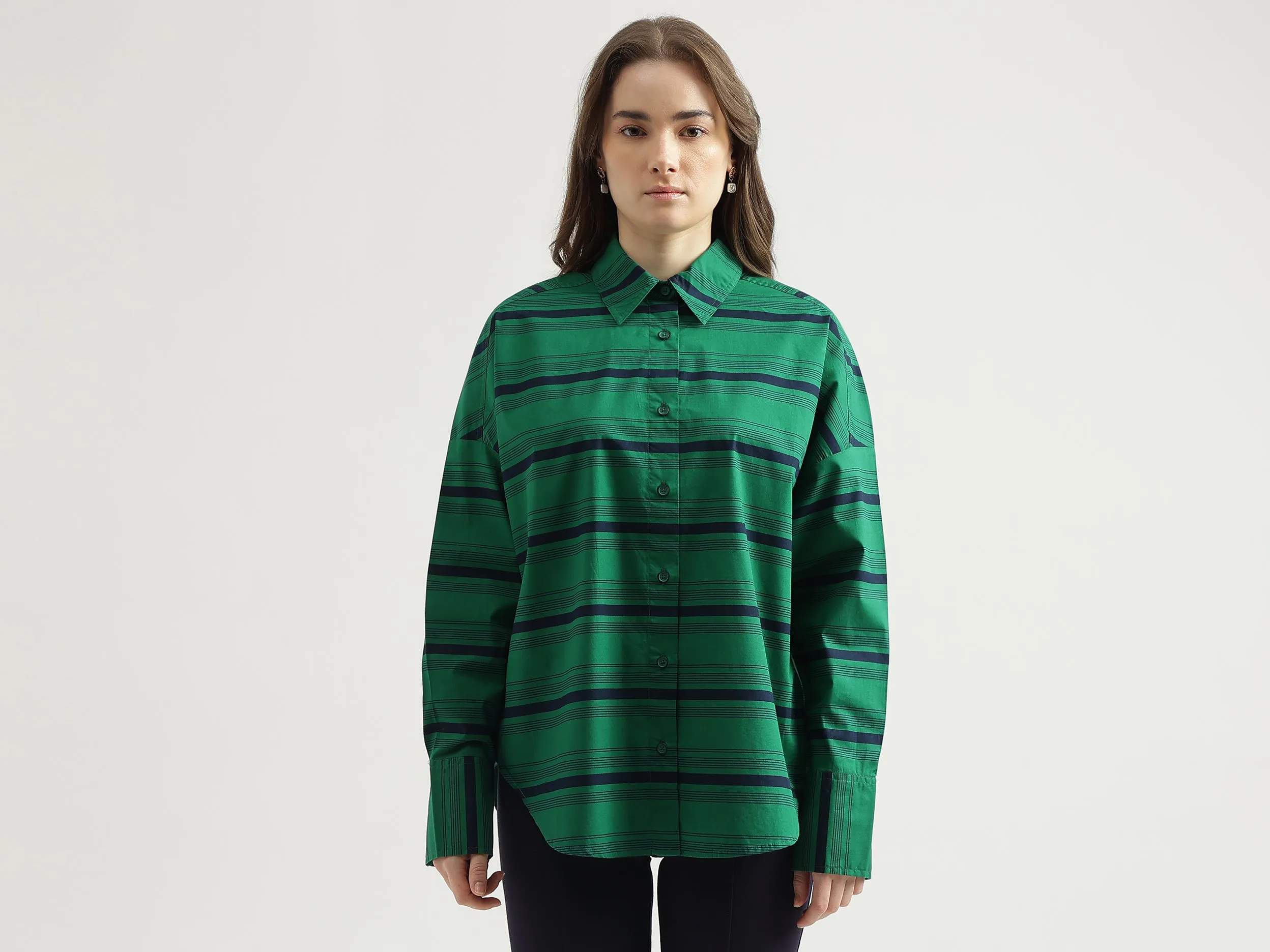 Women's Regular Fit Spread Collar Striped Shirt