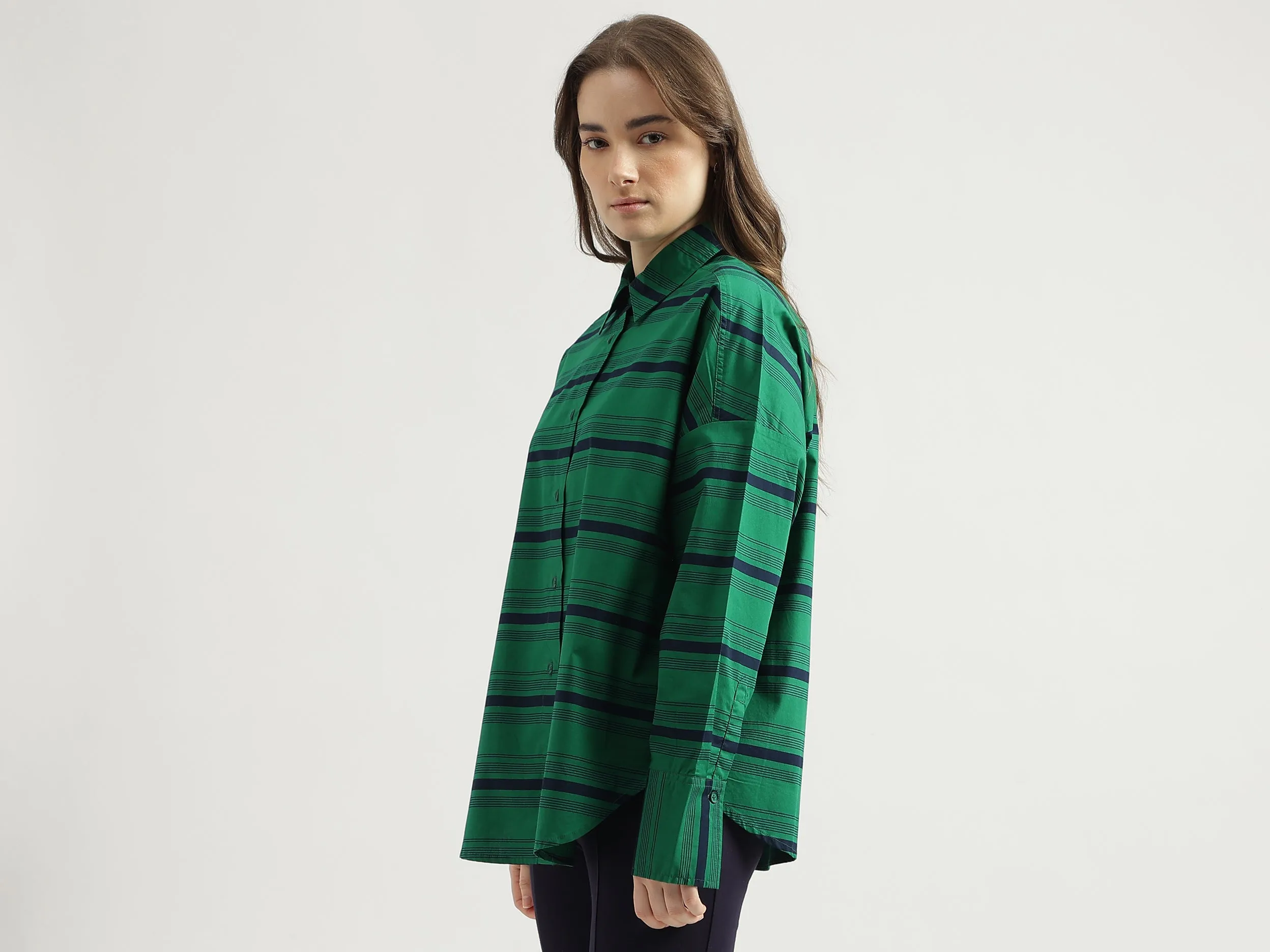 Women's Regular Fit Spread Collar Striped Shirt