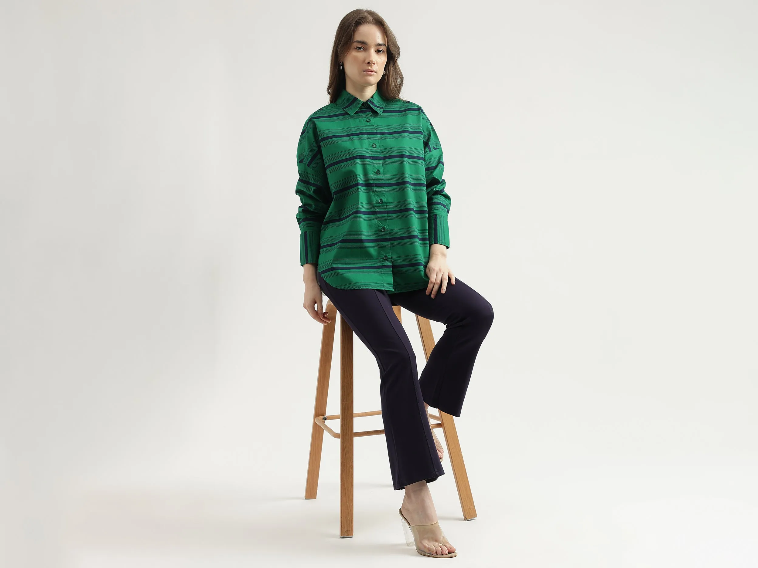 Women's Regular Fit Spread Collar Striped Shirt