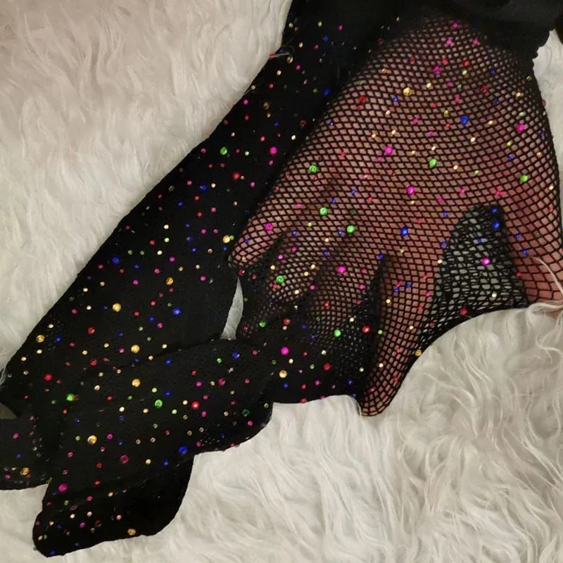Women's Rhinestone Fishnet Tights - Shiny Stockings