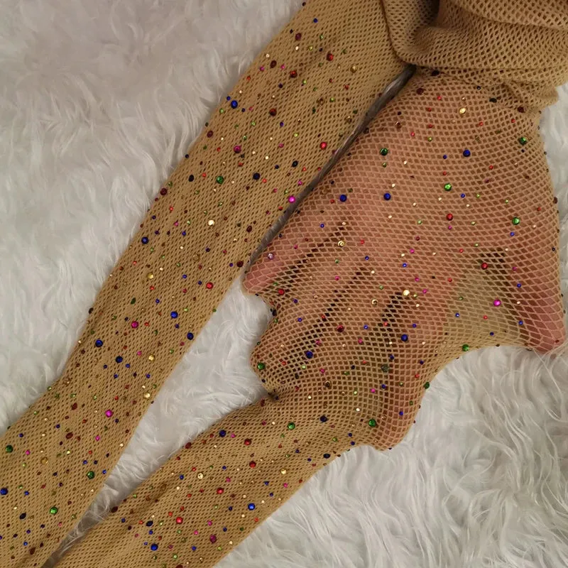 Women's Rhinestone Fishnet Tights - Shiny Stockings