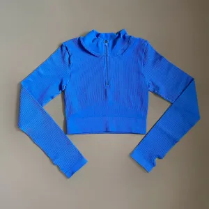 Women's Seamless Crop Top with Front Zipper - Long Sleeve Fitness Shirt