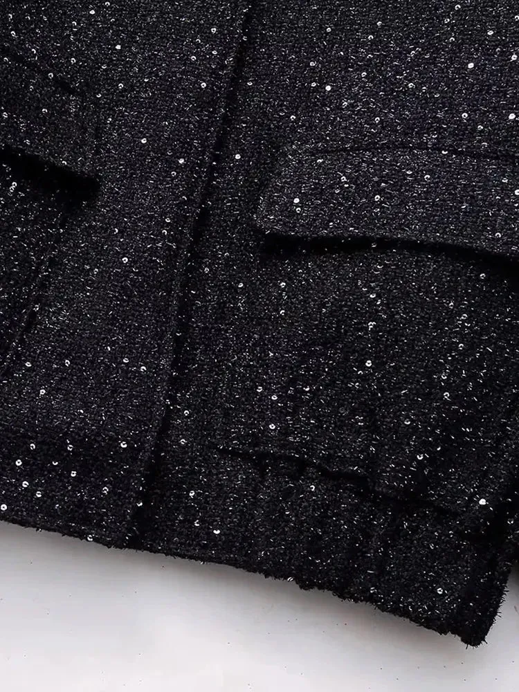 Women's Shiny Sequin Y2k Stand Collar Long Sleeve Short Jacket