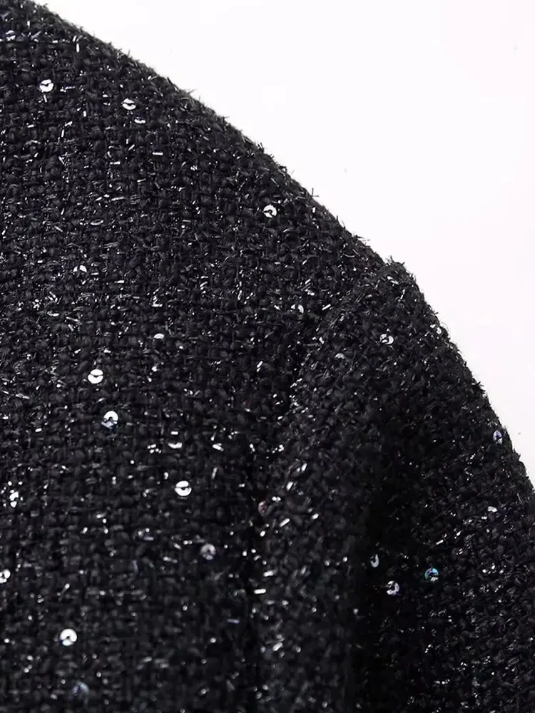 Women's Shiny Sequin Y2k Stand Collar Long Sleeve Short Jacket