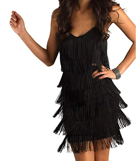 Women's Short All-Over Fringe Flapper Dress