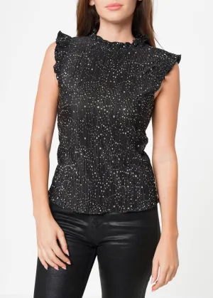 Women's Sleeveless Mock Neck Lettuce Edge Top In Black Gold