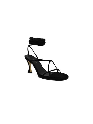 Women's Strappy Leather Heeled Sandal,Black