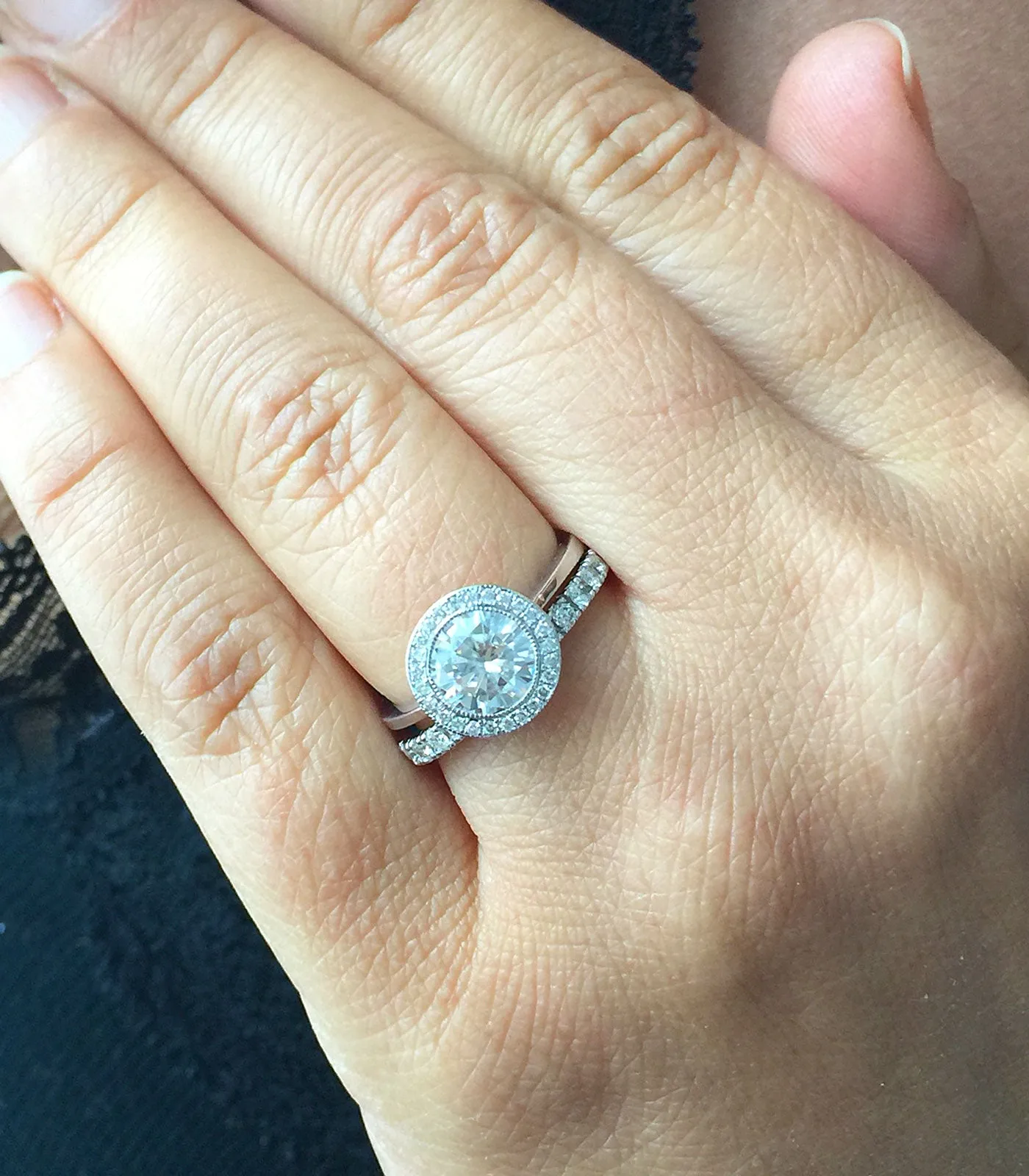 Women's Stunning 14k solid white gold round and Round cut diamond engagement ring halo natural diamonds 1.60ctw