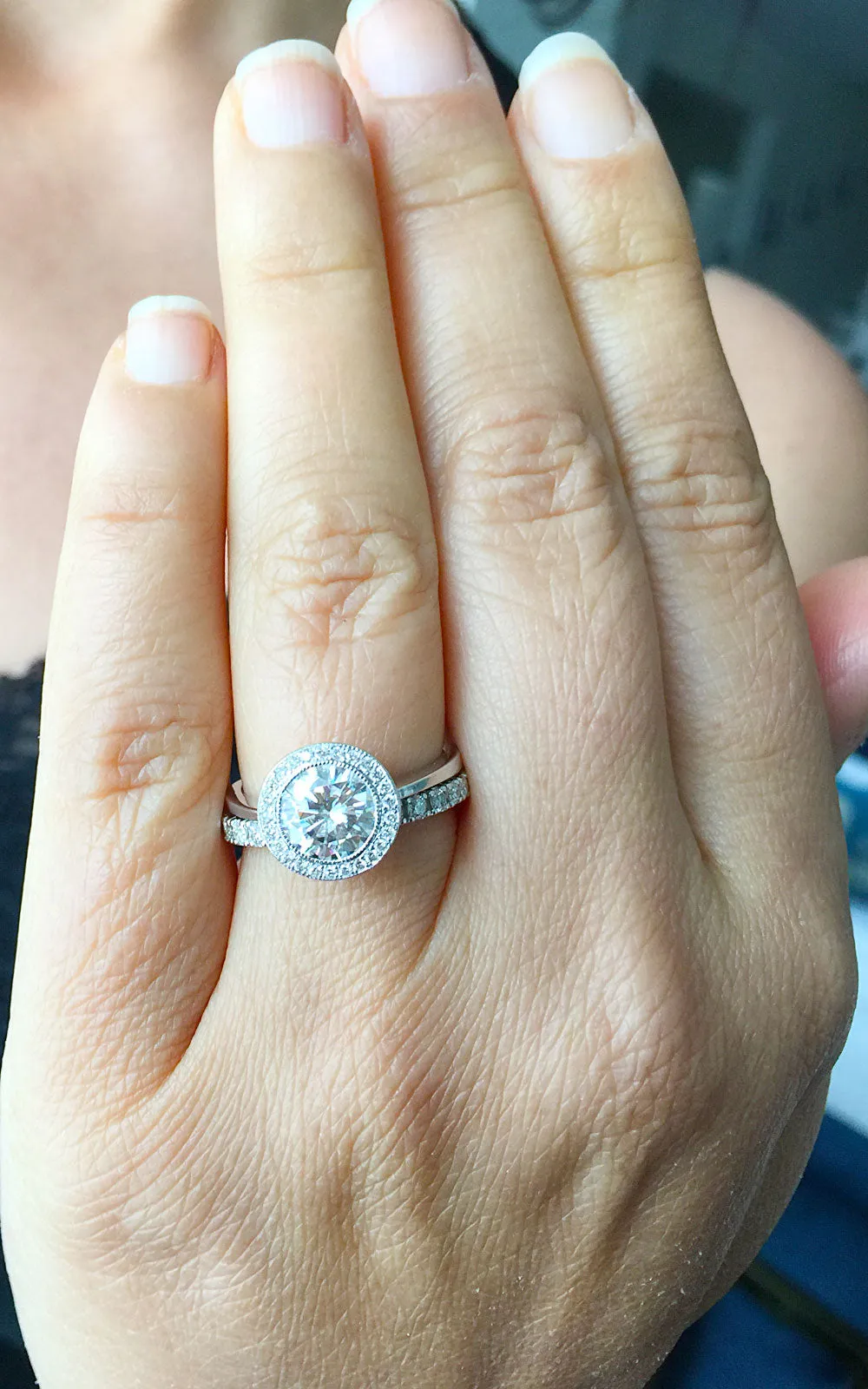 Women's Stunning 14k solid white gold round and Round cut diamond engagement ring halo natural diamonds 1.60ctw