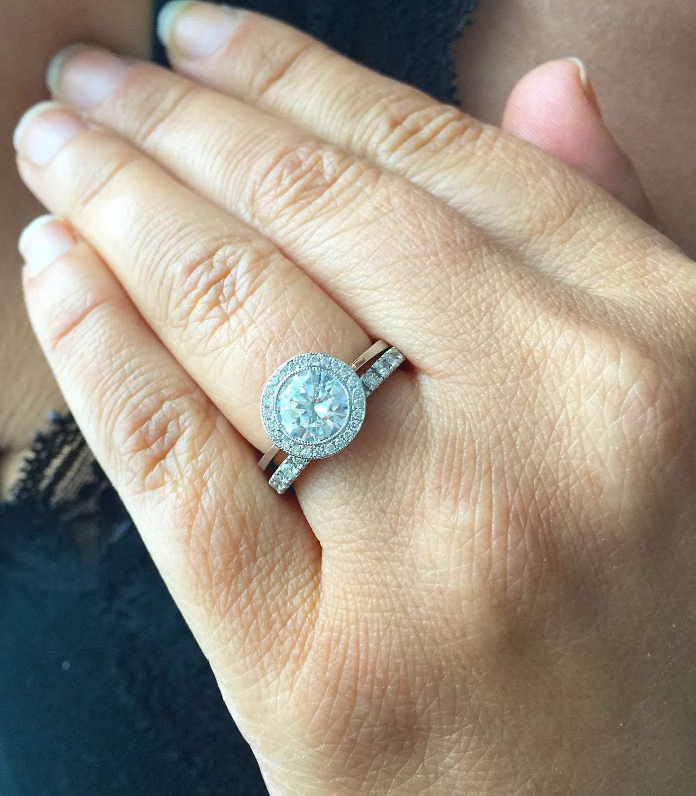 Women's Stunning 14k solid white gold round and Round cut diamond engagement ring halo natural diamonds 1.60ctw