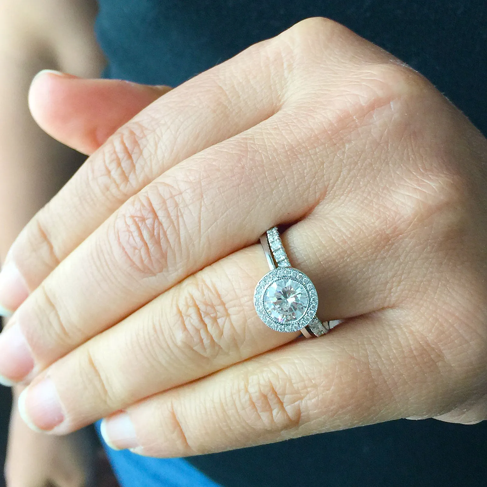 Women's Stunning 14k solid white gold round and Round cut diamond engagement ring halo natural diamonds 1.60ctw