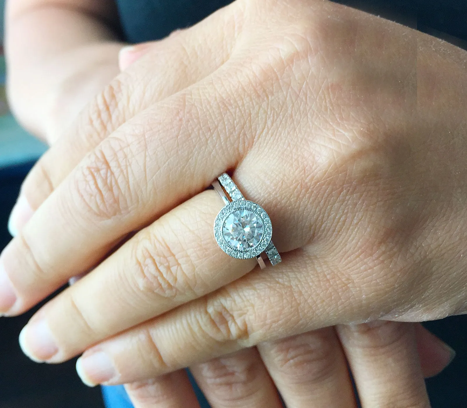 Women's Stunning 14k solid white gold round and Round cut diamond engagement ring halo natural diamonds 1.60ctw