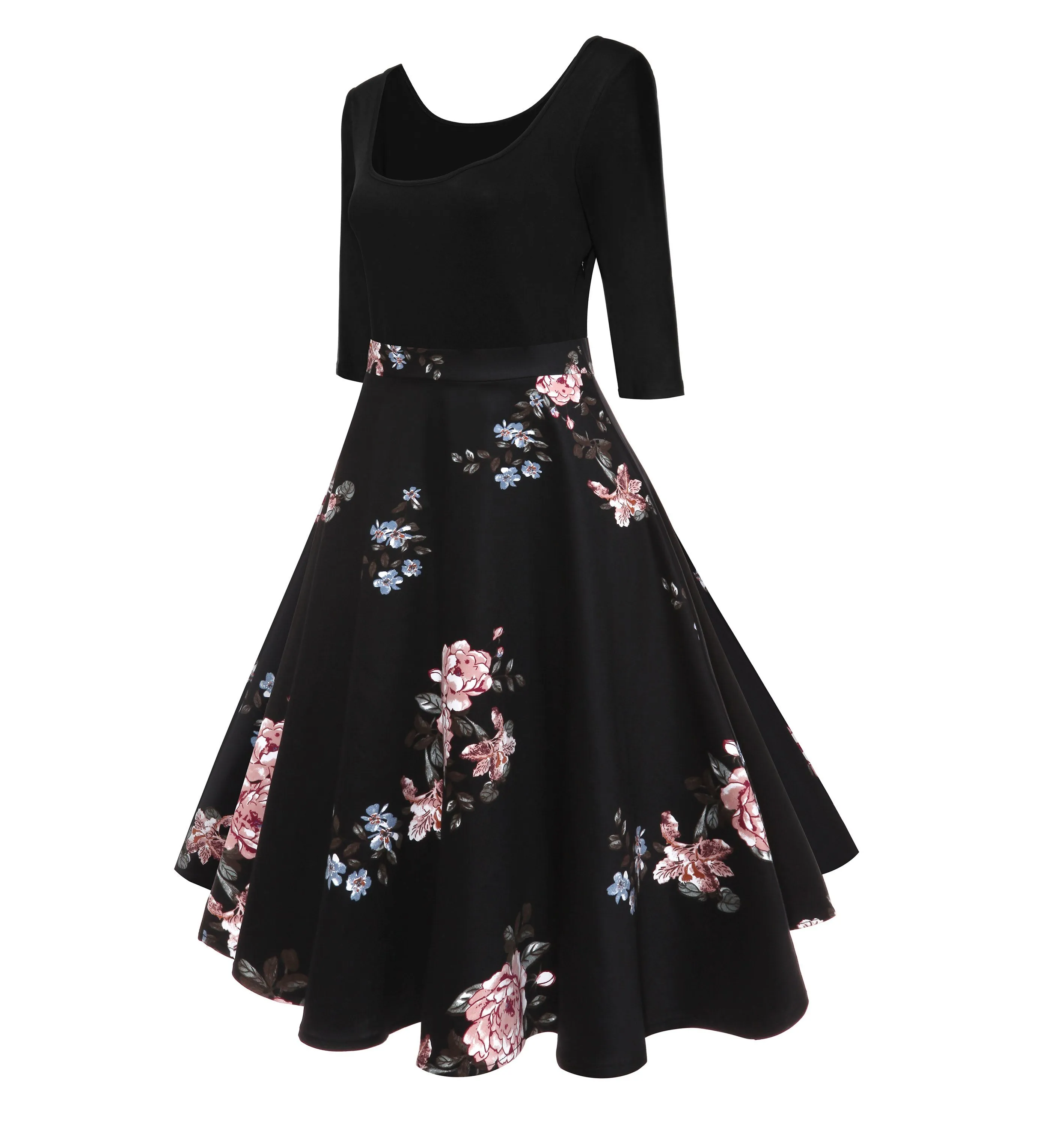 Women's Vintage Longsleeve Floral Dress Cocktail Skater