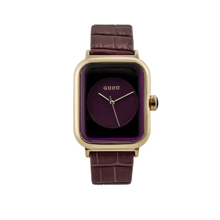 Women's Watch black square pattern dial leather strap quartz women's clothing watch