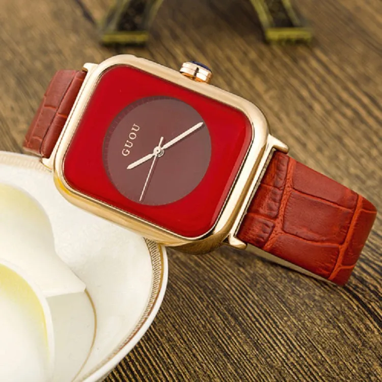 Women's Watch black square pattern dial leather strap quartz women's clothing watch