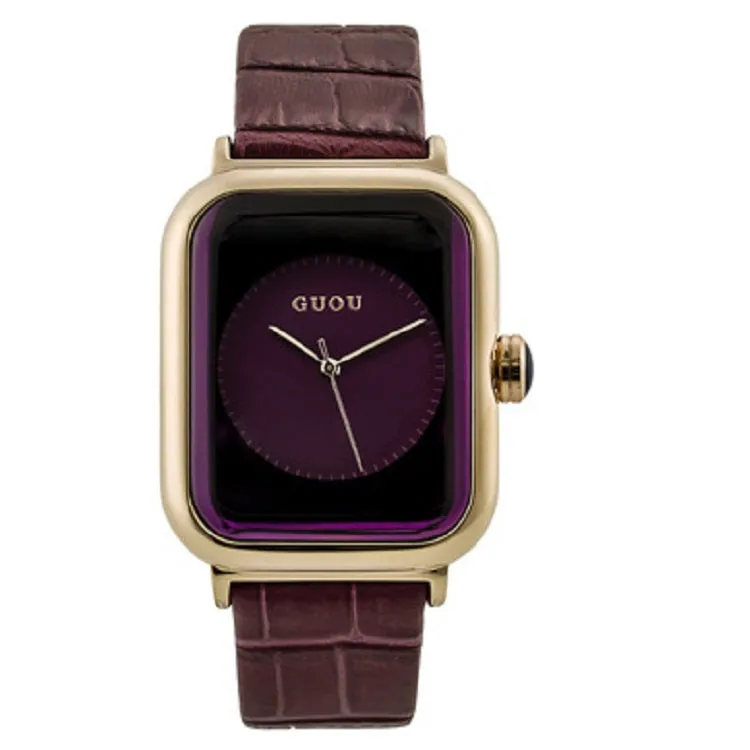 Women's Watch black square pattern dial leather strap quartz women's clothing watch