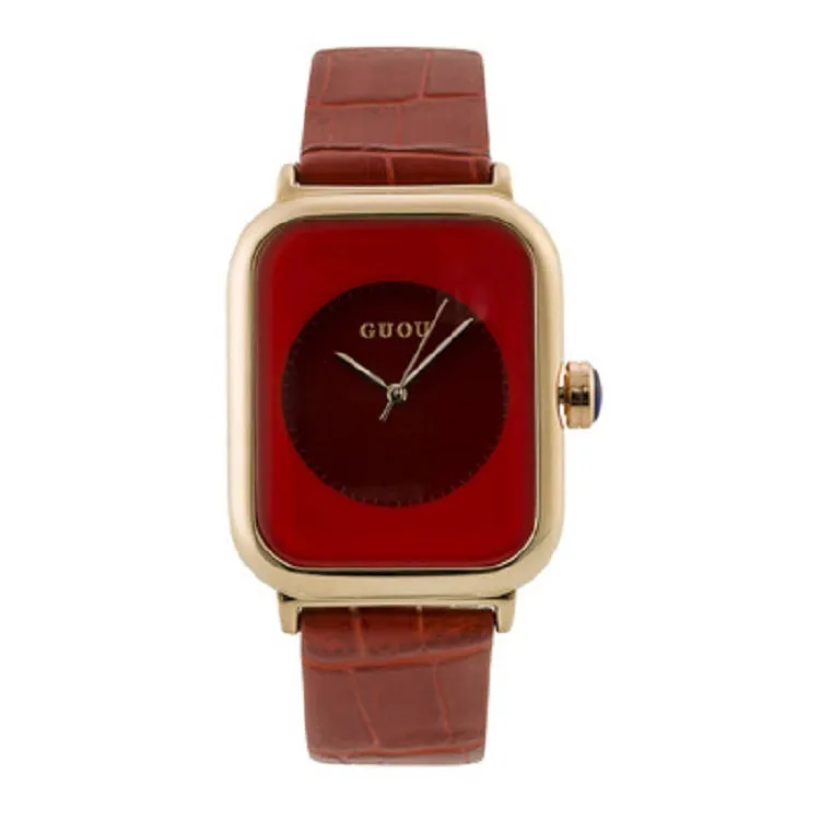 Women's Watch black square pattern dial leather strap quartz women's clothing watch