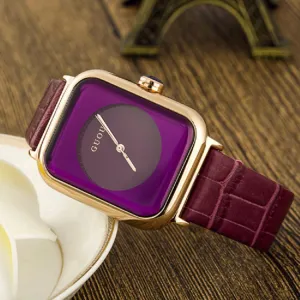 Women's Watch black square pattern dial leather strap quartz women's clothing watch