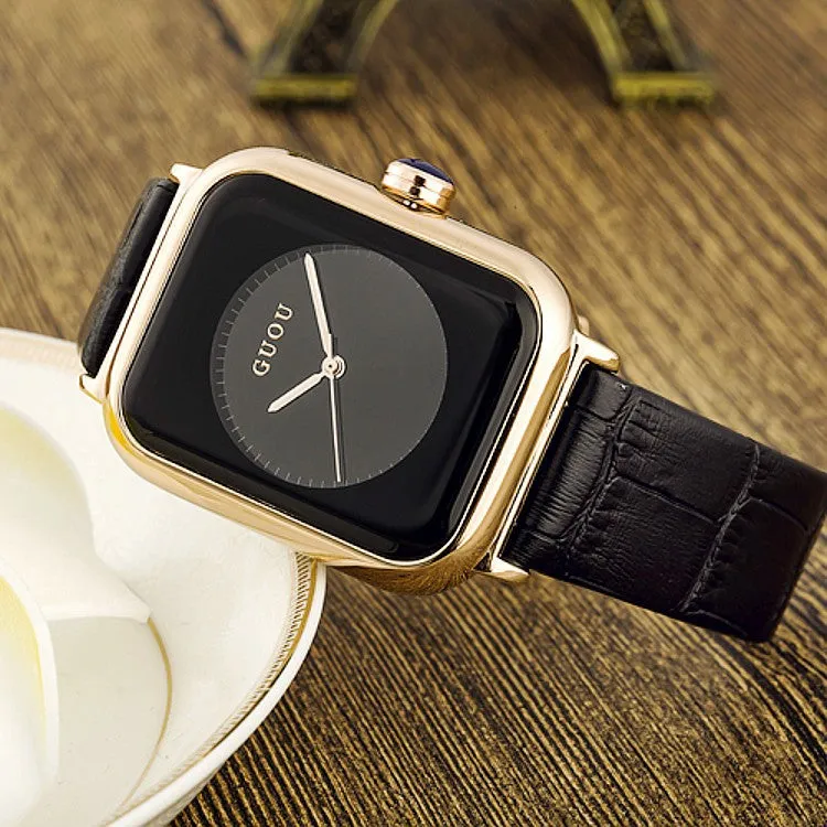 Women's Watch black square pattern dial leather strap quartz women's clothing watch