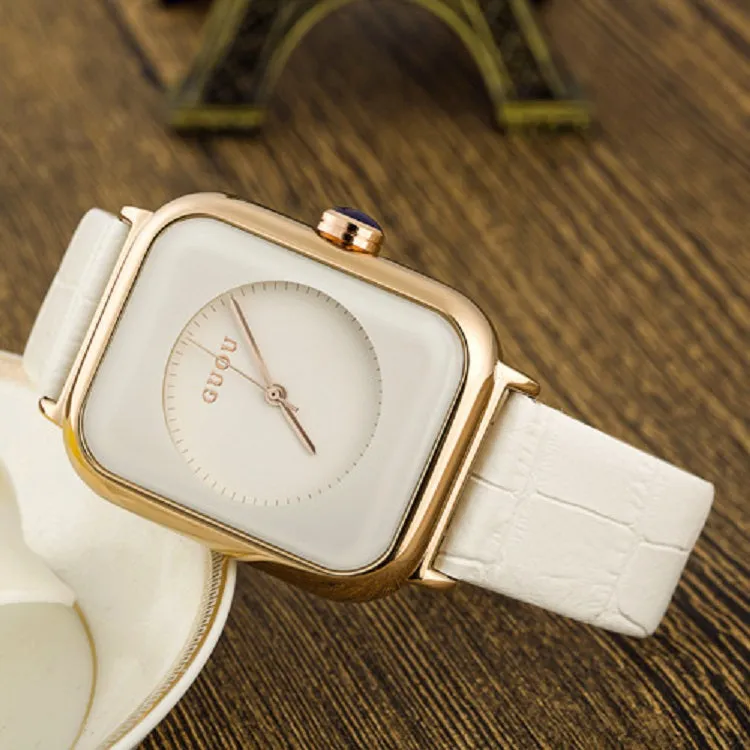 Women's Watch black square pattern dial leather strap quartz women's clothing watch