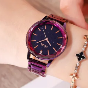 Women's Watch diamond blue starry pattern dial with scale stainless steel strap elegant watch