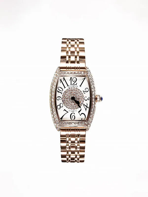 Women's Watch diamond wine barrel pattern square dial stainless steel strap elegant watch