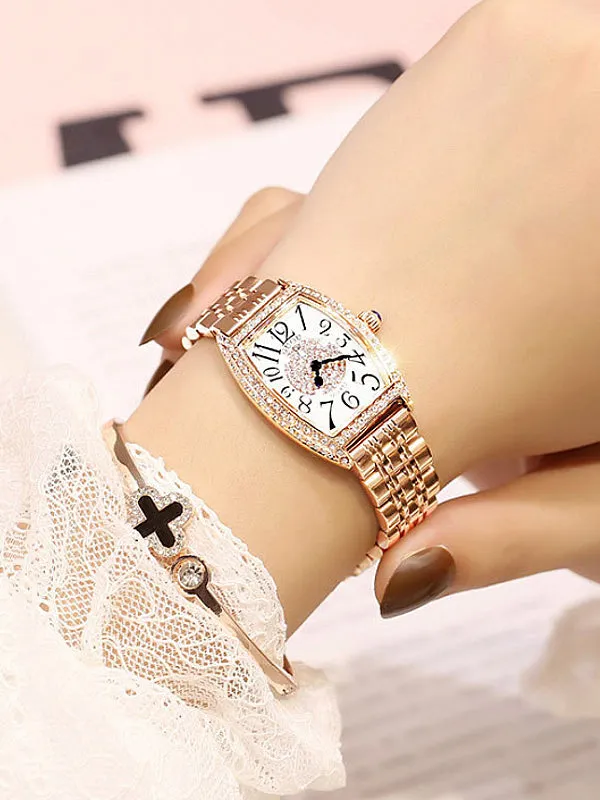 Women's Watch diamond wine barrel pattern square dial stainless steel strap elegant watch