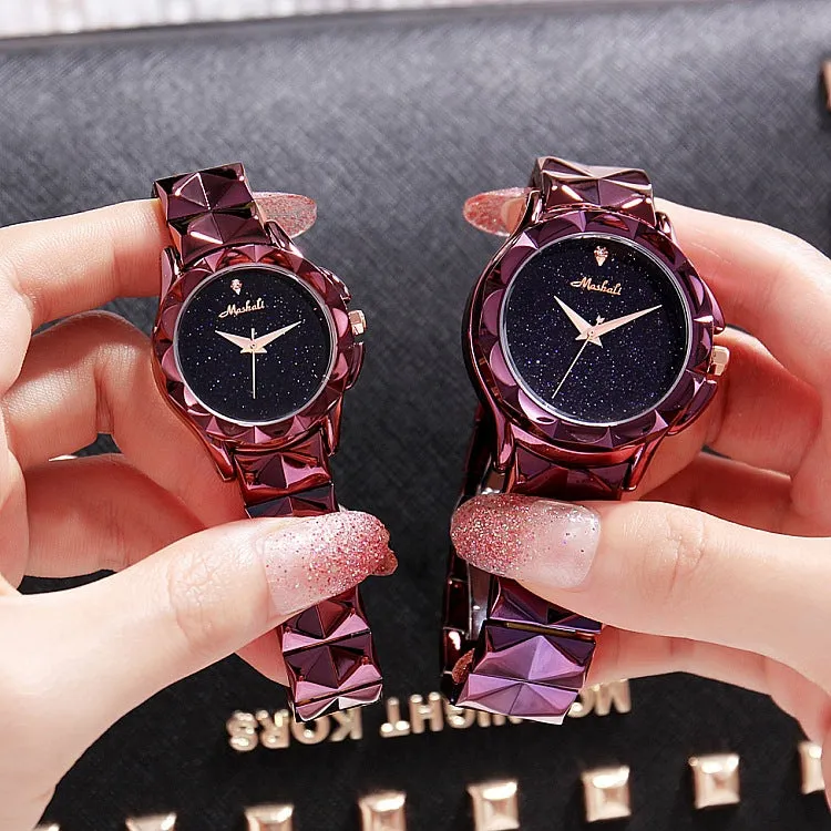 Women's Watch Engraving starry large dial stainless steel strap creative watch
