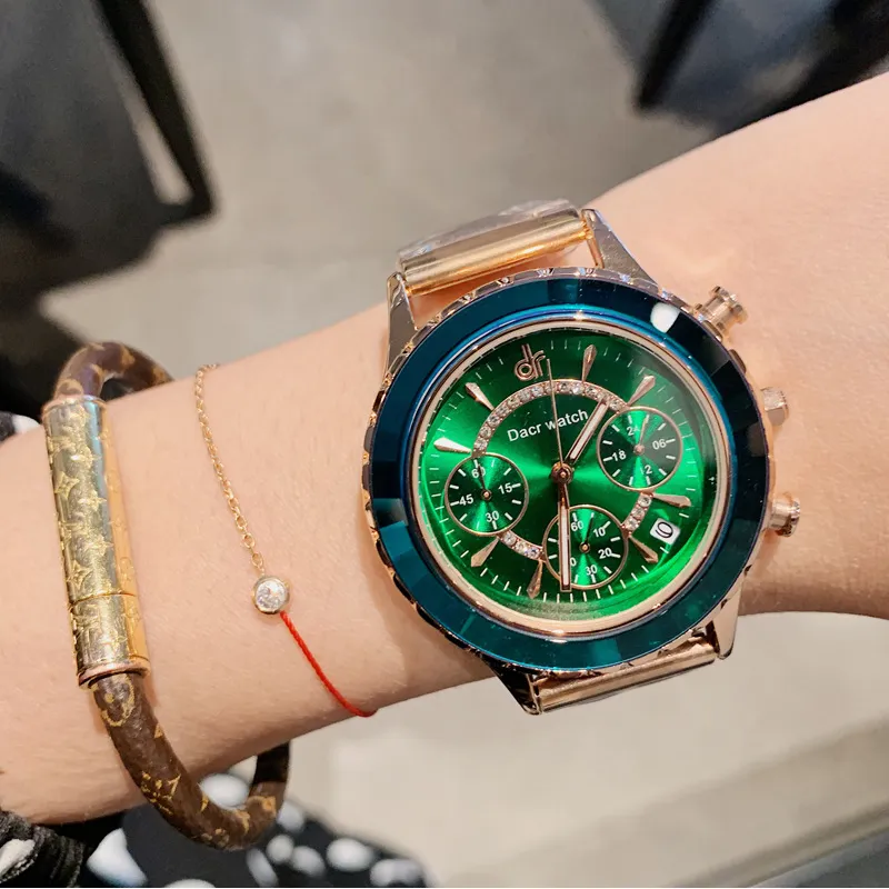 Women's Watch green large dial six-pointer stainless steel strap fashion quartz watch