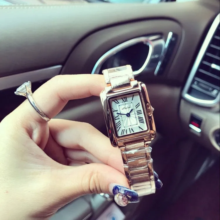 Women's Watch Retro Square Roman Numerals dial stainless steel simple watch