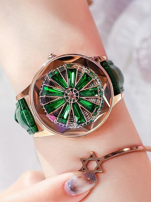 Women's Watch Rotatable Leather Strap
