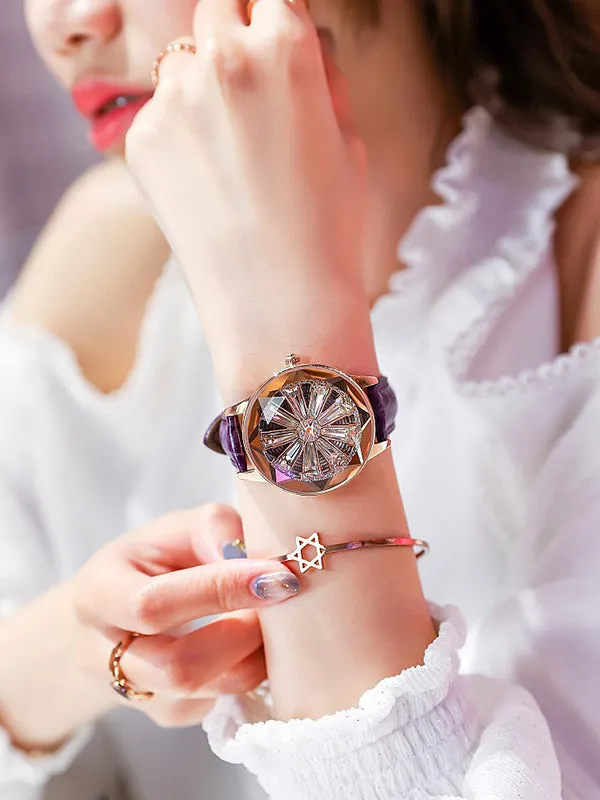 Women's Watch Rotatable Leather Strap
