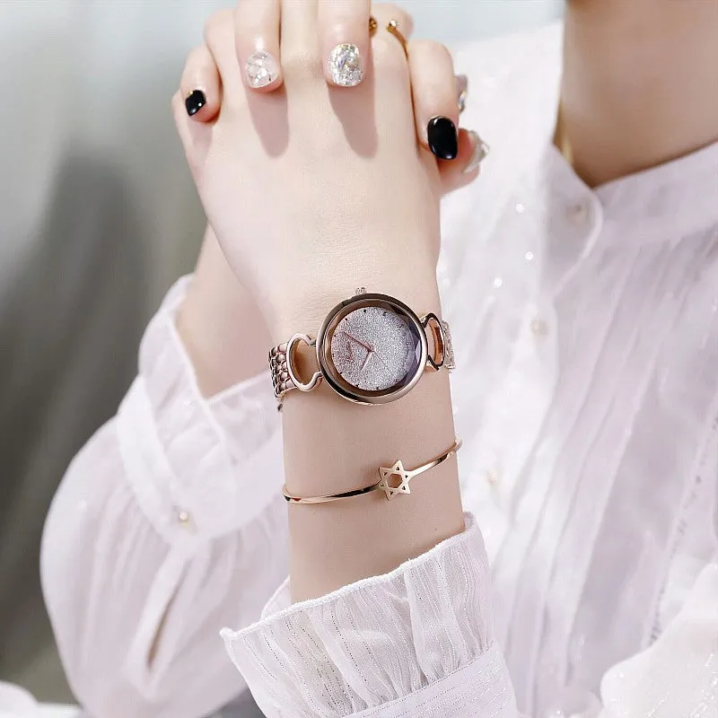 Women's Watch Round Diamond Gradient Dial Bracelet Simple Watch