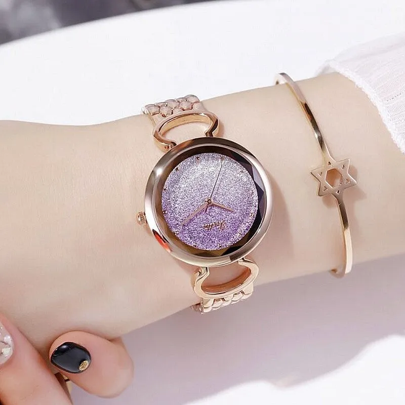 Women's Watch Round Diamond Gradient Dial Bracelet Simple Watch
