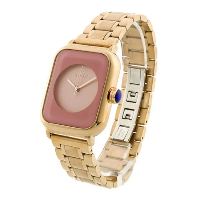 Women's Watch square purple dial stainless steel strap quartz simple watch