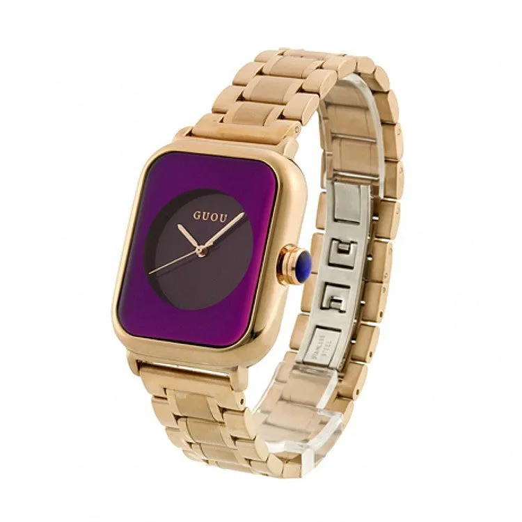 Women's Watch square purple dial stainless steel strap quartz simple watch