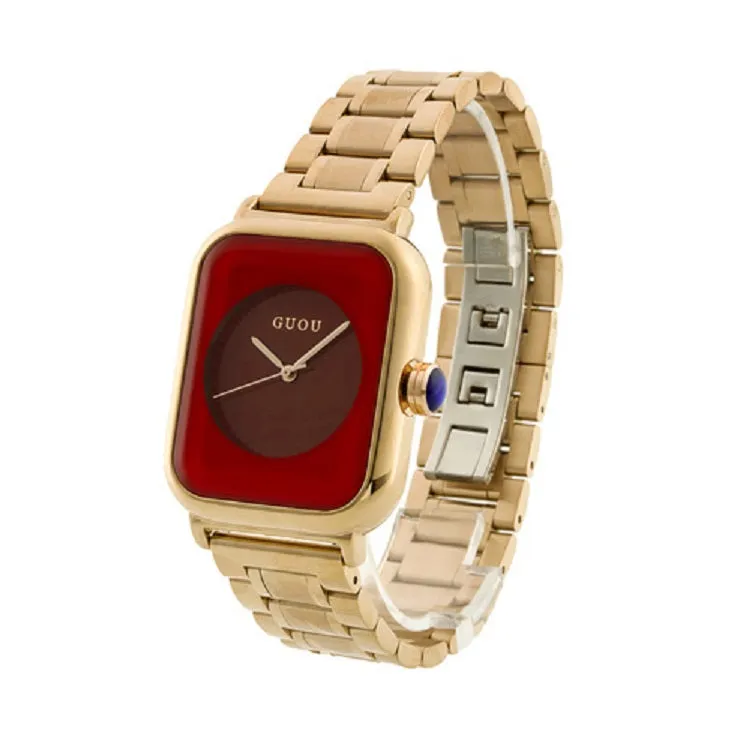Women's Watch square purple dial stainless steel strap quartz simple watch