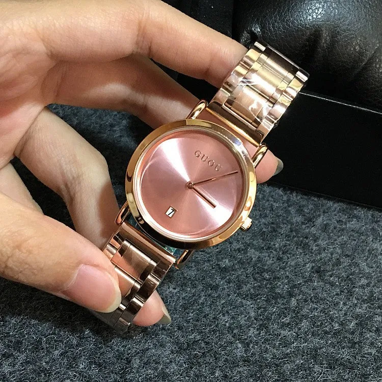 Women's Watch white round ultra-thin With Calendar dial gold stainless steel strap simple watch