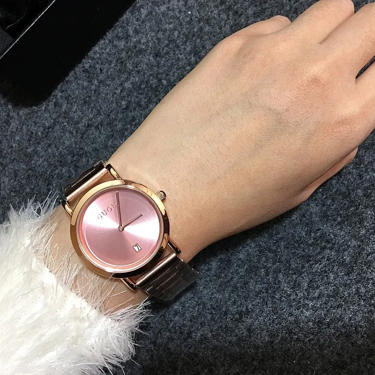 Women's Watch white round ultra-thin With Calendar dial gold stainless steel strap simple watch